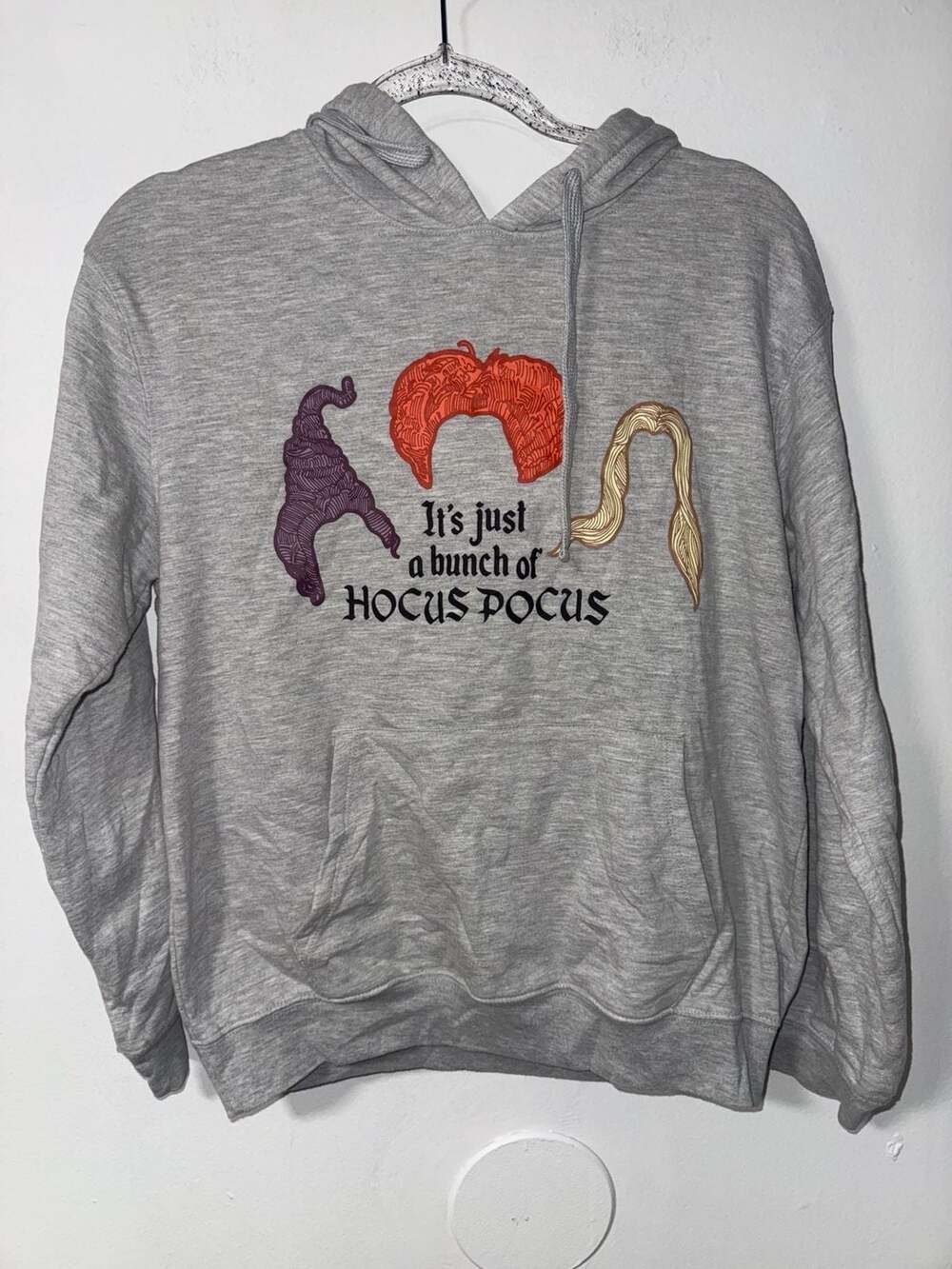 Disney Hocus Pocus It's Just A Bunch Of Hocus Pocus Gray Hoodie Sweatshirt M (7-